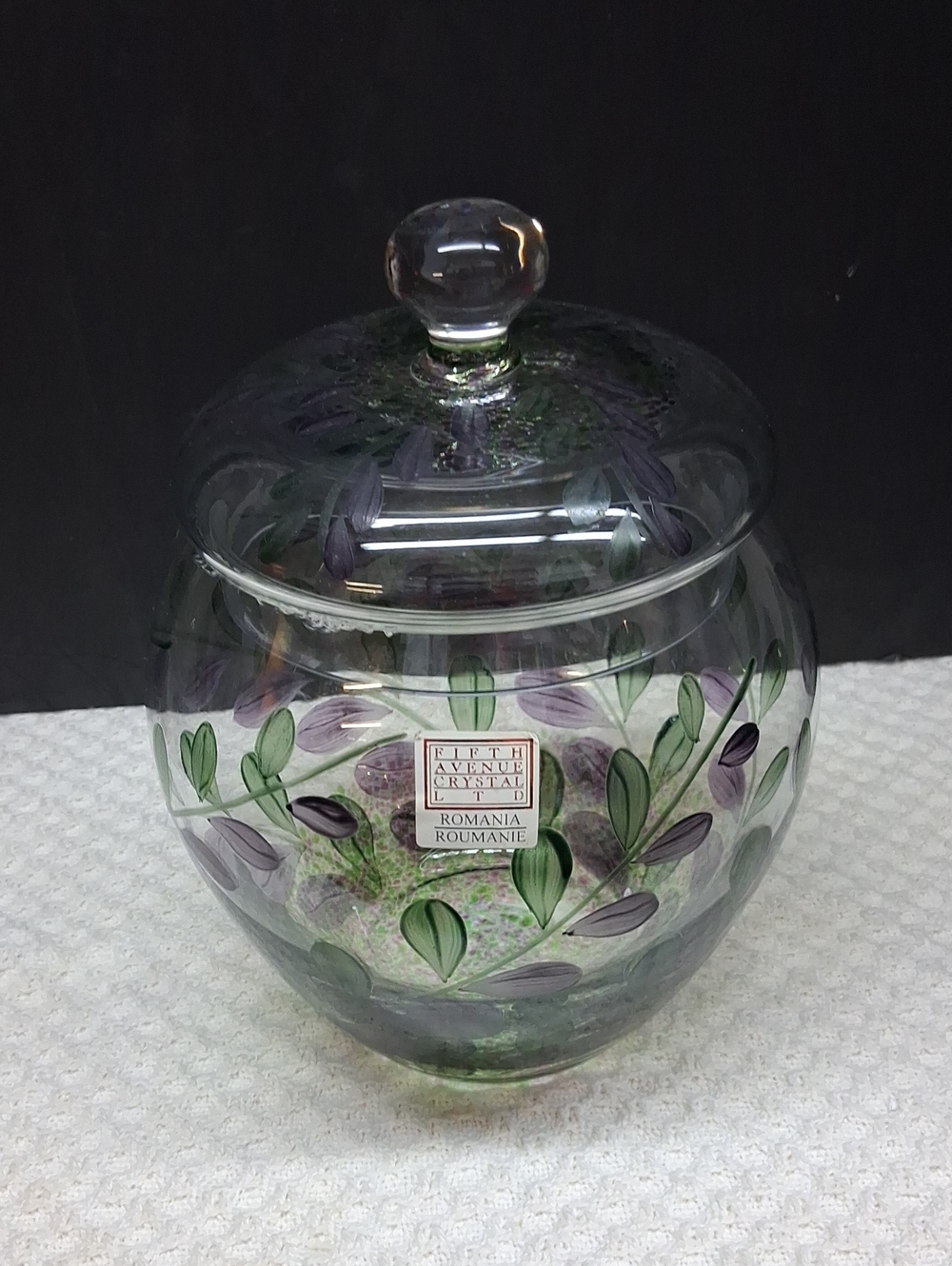 Vintage‎ Fifth Avenue Crystal jar with lid from Romania